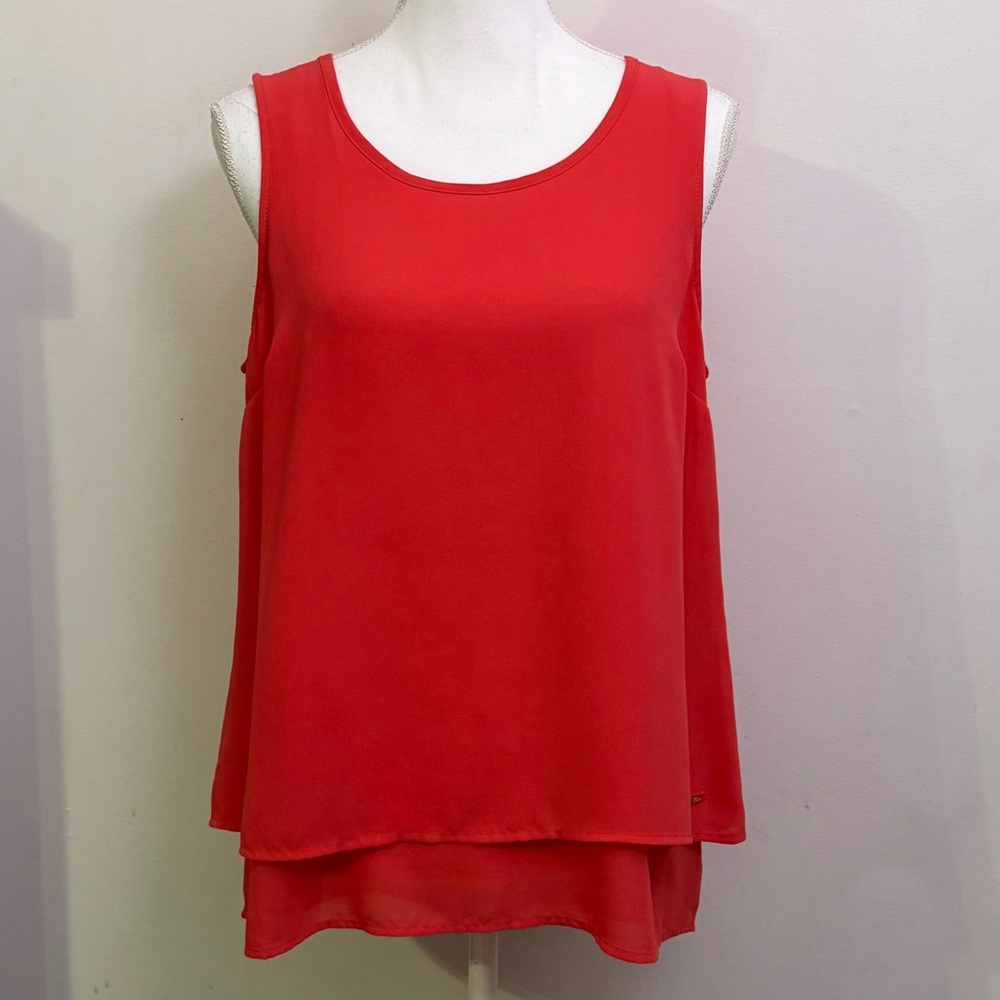 Michael Kors Red Layered Sleeveless Blouse Split Back Size Medium